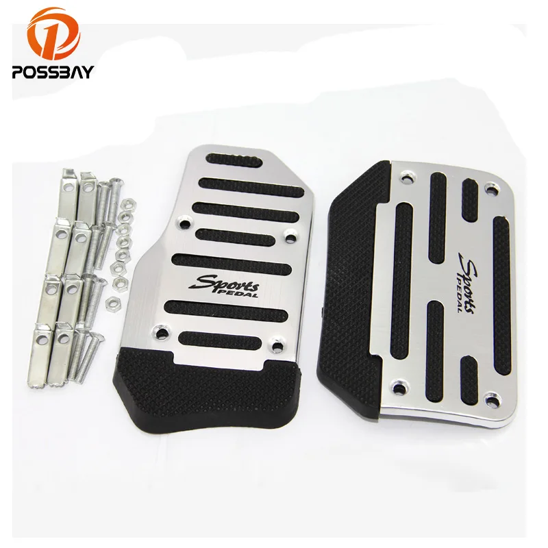 

POSSBAY Universal Aluminum Automatic Transmission Silver White And Black Non-Slip Car Brake Pedal Cover Set Footrest Pedals