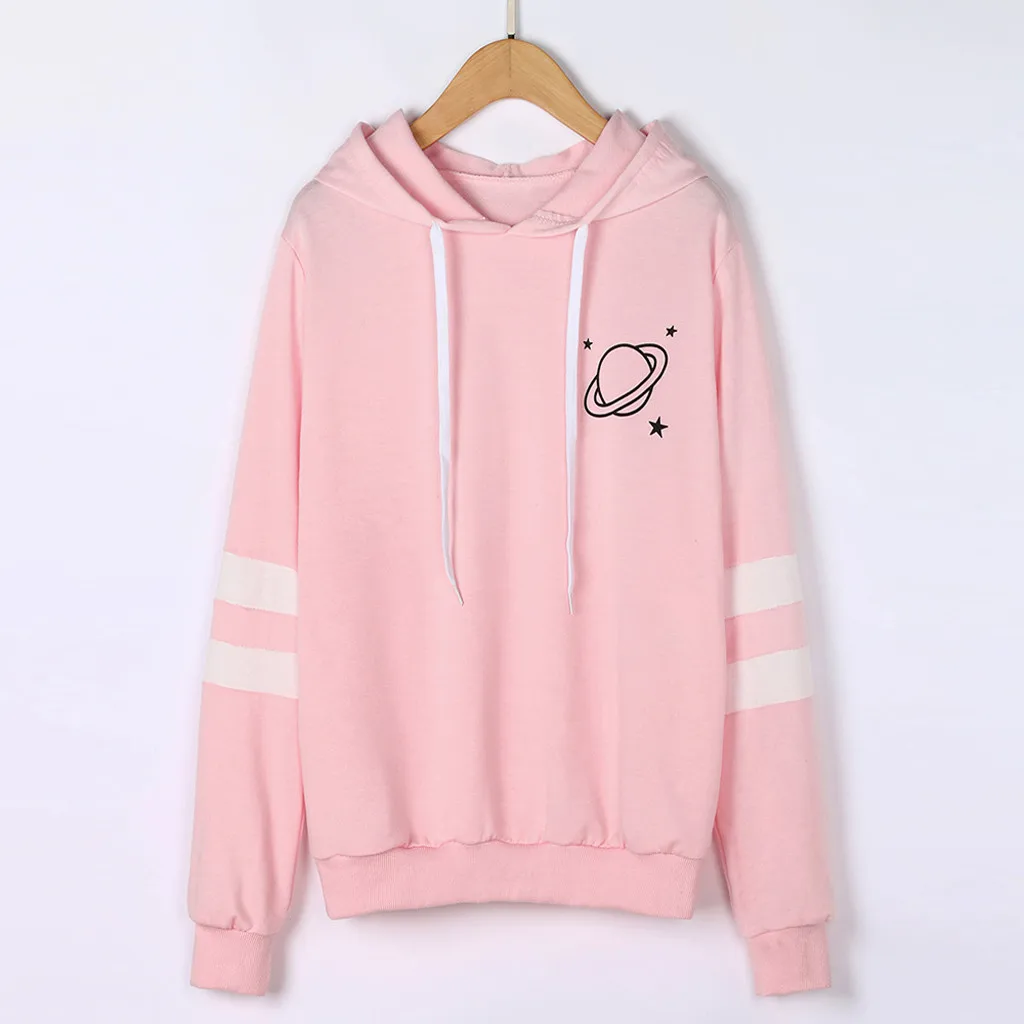 

Women pink hoodies sweatshirts plus size pullovers drawstring loose warm long-sleeved sports hooded O-neck casual running tops
