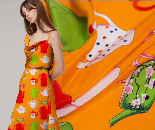 

Orange digital printing double Silk fabrics dresses tweed scrapbooking cheap Party satin lace african fabric telas costura,A184