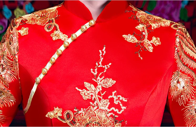 Красное свадебное платье традиционное китайское Qipao Национальный костюм для