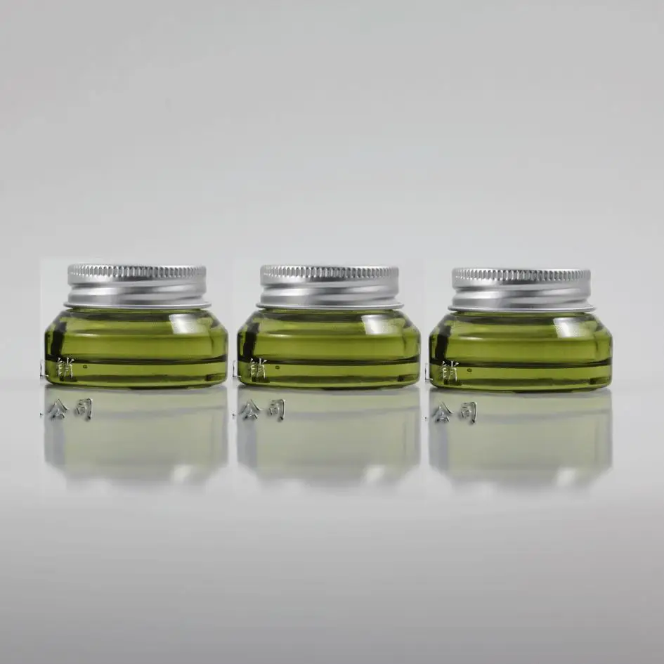 15g light green glass cream jar with silver lid, 15 gram cosmetic jar,packing for sample/eye ...