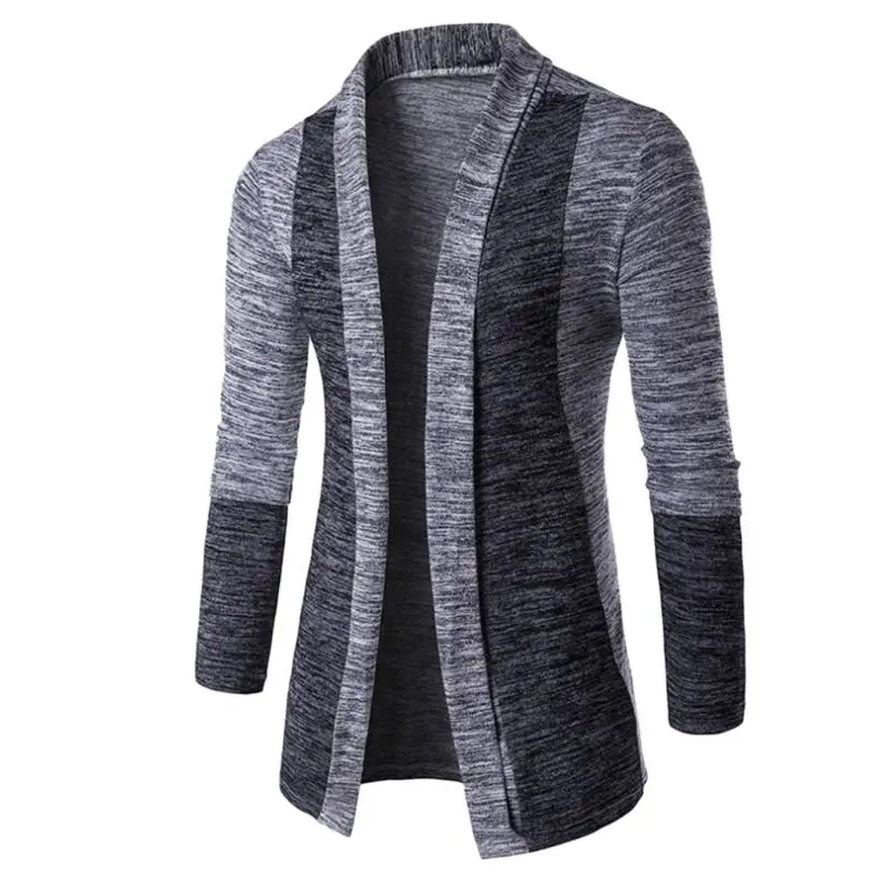 

Men Plus Size Winter Long Sleeve Slim Open Front Sweater Cardigan Color Block Patchwork Jacquard Casual Office Knitwear Jacket