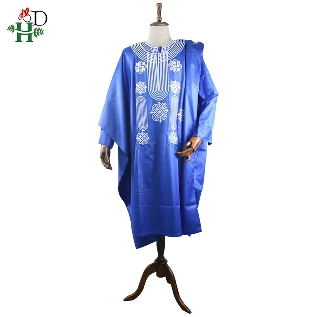 Африканские мужские костюмы Дашики Базен riche, топы, рубашки и штаны, комплект из 3 предметов, вышивка, черная, белая, африканская Мужская одежда, халат Дашики - Цвет: Blue