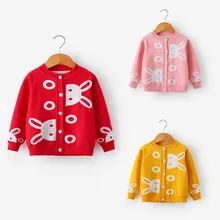 Детский свитер; кардиган; Толстый Хлопковый вязаный свитер с кроликом для девочек; куртка; розовое вязаное пальто; кардиган для маленьких девочек; детская одежда