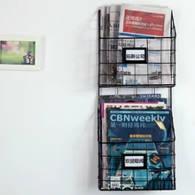 Metal Wrought IronTwo Tier Wall Storage Baskets Magazine Rack File Organizer Chalkboard Labels
