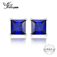 Jewelrypalace 0.8ct cuadrado azul creado zafiro real 925 plata esterlina stud pendientes para las mujeres pendientes de joyería de moda