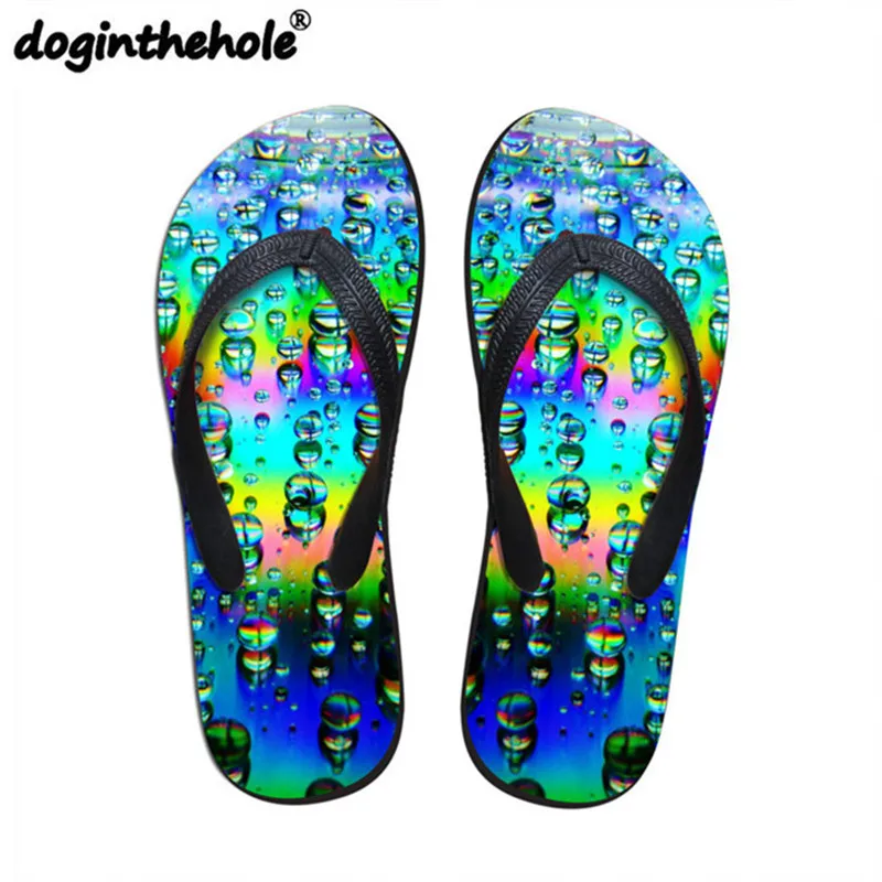 

doginthehole Sport Sandals Women Flip Flops for Girls 3D Water Drops Pattern Beach Shoes 2018 Women's Flats Summer Zapatos Mujer