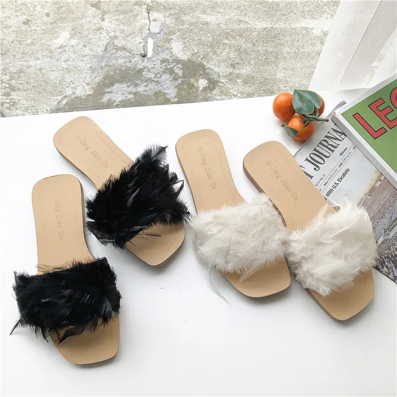 

HKJL 2019 summer new Korean edition slipper female bear sole word women's shoes feather fashion outside wear slippers A499