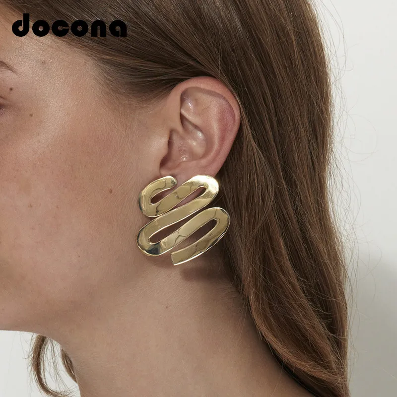 

Docona Punk Gold Silver Color Wave Drop Dangle Earring for Women Irregular Geometric Piercing Earrings Jewelry Oorbellen 6184