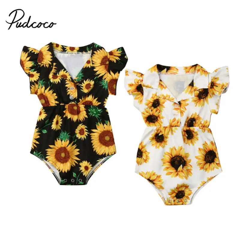 

newborn baby bodysuits short sleeve baby clothes Turn-down Collar 0-4Y baby Jumpsuit Cotton baby clothing Infant sets Sunflower