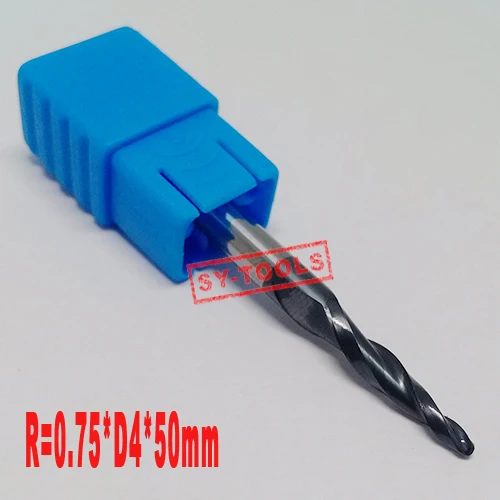 2 шт. R0.75 * D4 15 50L 2F HRC55 твердосплавные конические концевые фрезы с твердосплавным