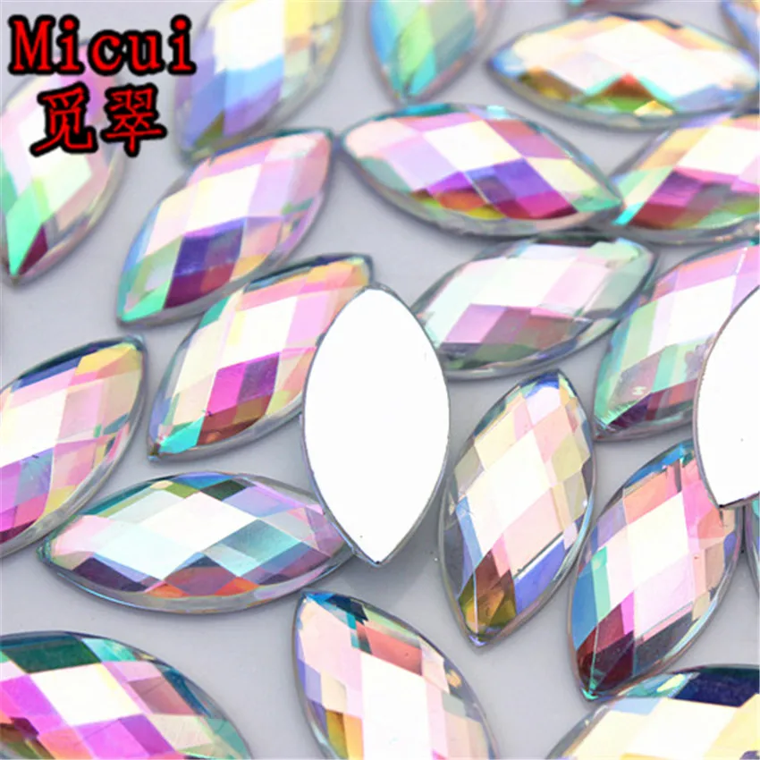 

Micui 100PCS 9 * 20mm Acrylic Rhinestone Horse eye Crystal AB Clear Flatback stone for garments shoes bags wedding ZZ457B