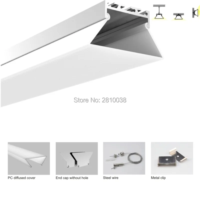 

100 X 2M Sets/Lot Office lighting led channel aluminum Trapezia type aluminium led profile housing for wall lighting