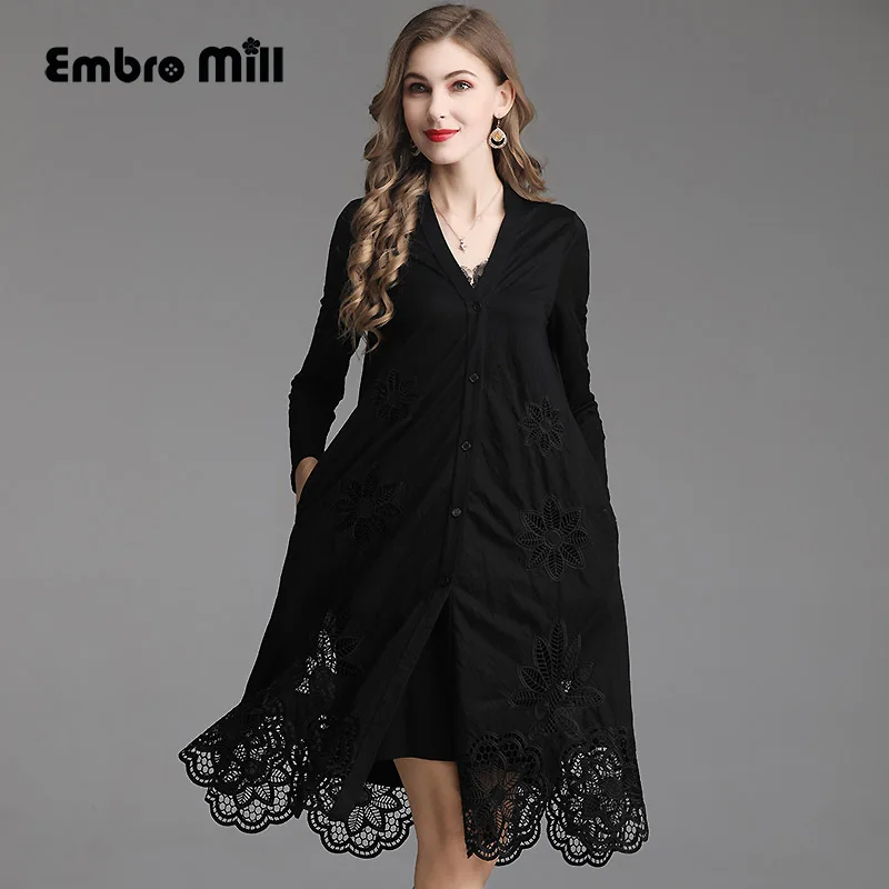 

Vintage spring Chinese style embroidery plus coat Heavy work hollow fashion Slim elegant Windbreaker coat female Plus size M-5X