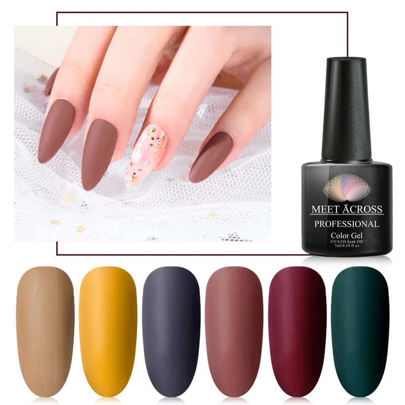 

MEET ACROSS Pure UV Gel Nail Polish Need Matte Top Coat Uv Gel Nail Art Varnish Hybrid Soak Off Gel Lacquer Manicure Gel Polish