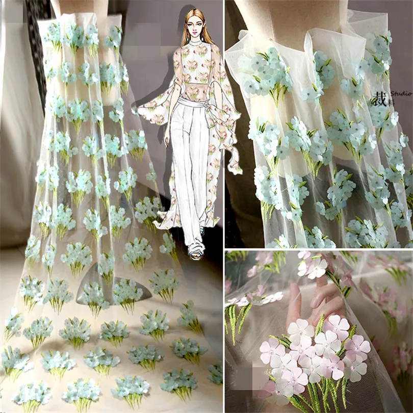 

45cm*140cm/piece Aquatic grass designer fabric three-dimensional flower embroidery lace mesh wedding ceremony embroidered weddin