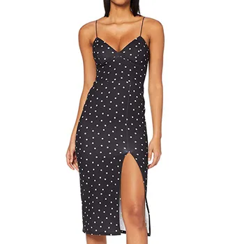 

KLV 2019 summer dress Womens latest fashion платье Sexy V-neck Sling Polka Dot Party Slim Dress free shipping D4