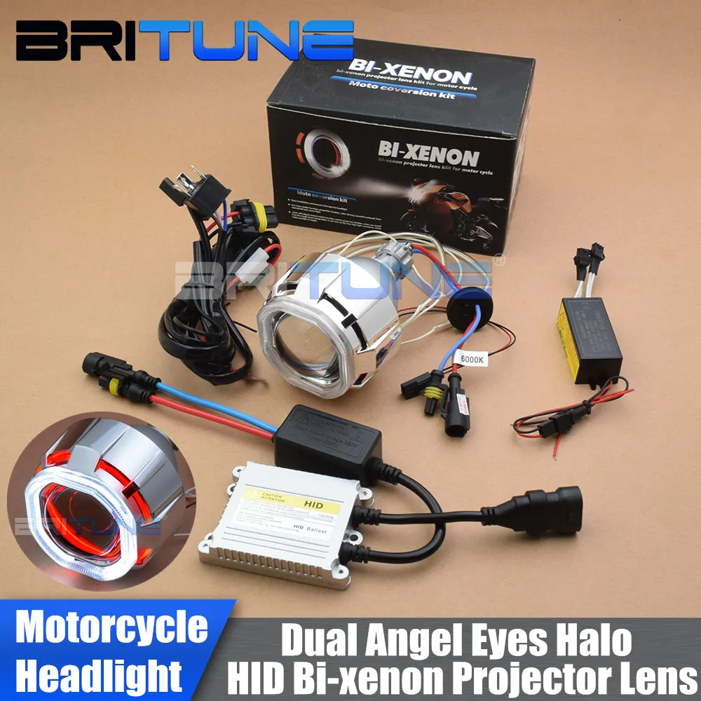 

Motorcycle Headlight Lens Bi-xenon Projector Light Square Double CCFL Halos Angel Eyes DIY HID Kit 2.5'' H7 H4 Cars Accessories