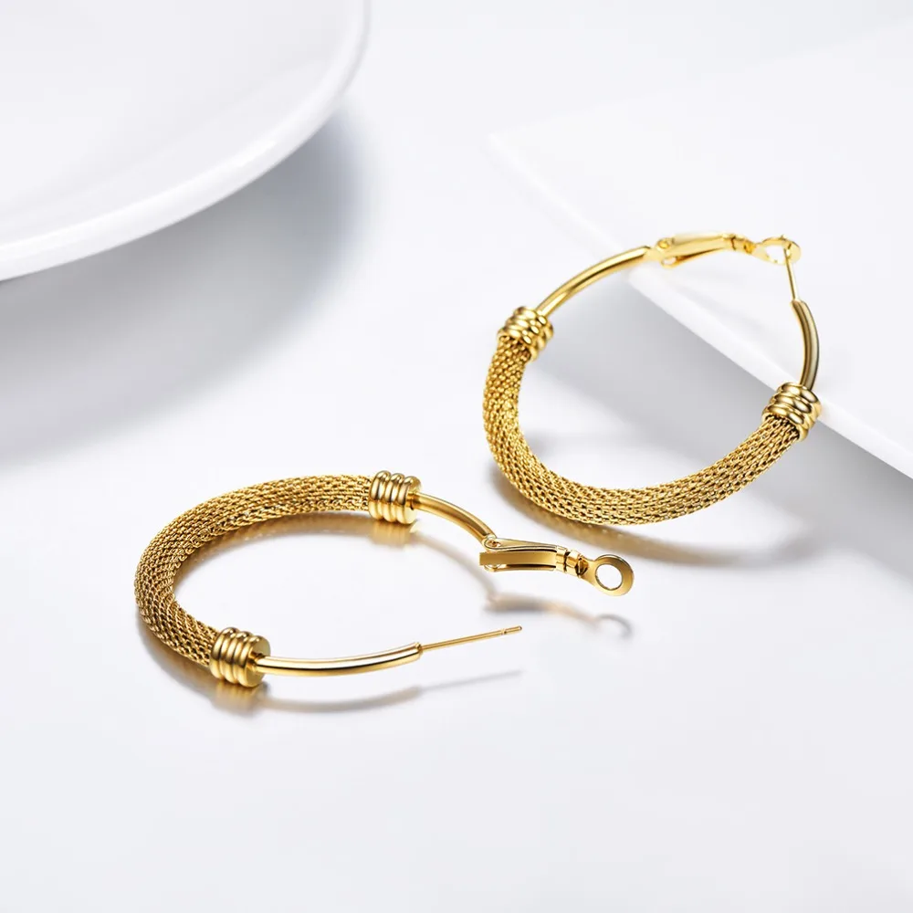U7 kolczyki koła ze stali nierdzewnej dla kobiet minimalistyczna elegancka biżuteria okrągłe kolczyki w kształcie obręczy hipoalergiczny rozmiar 40mm E1005