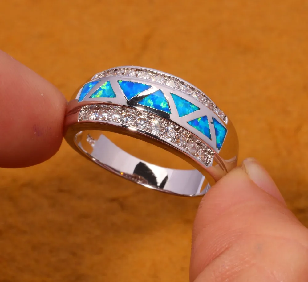 CiNily Created Blue Fire Opal Cubic Zirconia Silver Plated Wholesale for Women Jewelry Ring Size 6 7 8 9 10 OJ8165
