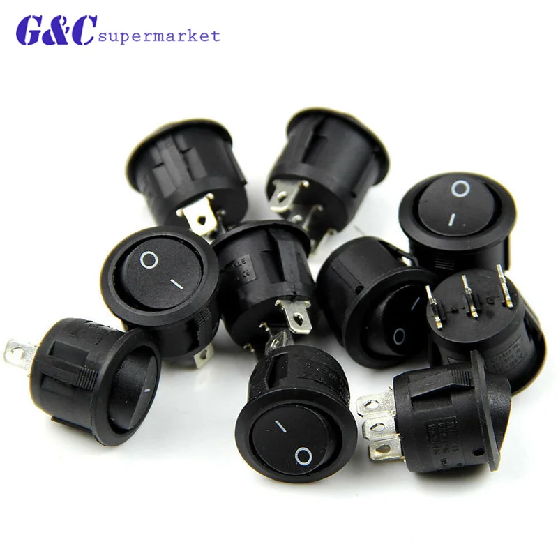 5Pcs Small Round Boat Rocker Switch Snap-in Black Mini Round Black 3 Pin ON-OFF 6A/250V 10A/125VAC