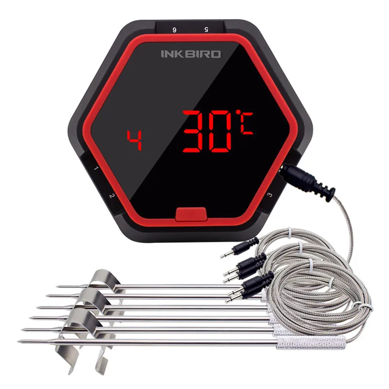 Inkbird 50 м Bluetooth термометр для барбекю IBT-6XS с магнитным таймером и сигнализацией 6 зондов USB аккумуляторная батарея для приготовления пищи, курильщика, духовки - Цвет: 6X Red 6 sensor