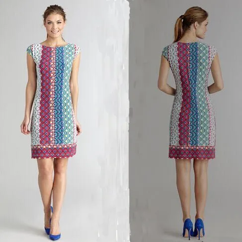 Женская мода показывает модную полоску красивый цвет эластичный вязаный шелк Джерси Тонкий платье с короткими рукавами