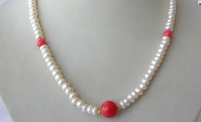 

huij 001299 7mm round white freshwater cultured pearl pink coral necklace