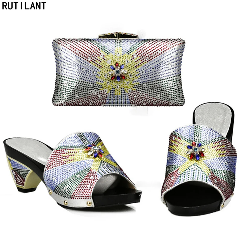

Latest Ladies Italian Shoes and Bag Set Decorated with Rhinestone African Women Italian Shoe and Bag Set Nigerian Women Shoe Bag