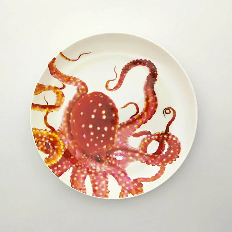 Fancy Ocean Ceramic Steak Plate, Dish, Puffer, Crab, Octopus, Fish, Seafood, Fast Food Tray, Family Tableware, Christmas Gift
