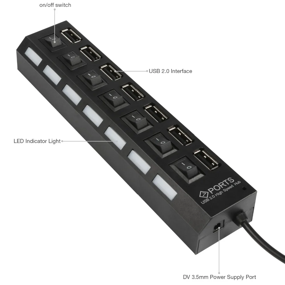 JCKEl Мульти 7 портов USB 2 0 концентратор адаптер высокая скорость с переключателем