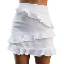 Sunfree новая трендовая Женская однотонная белая прямая мини-юбка с высокой талией горячая распродажа Повседневная летняя юбка с оборками 45 P