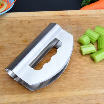 

1PcsChef Chopper Rocker Knife Mincing Knife Single Sharp Vanilla Cut Salad Chopper Ergonomic Handle Kitchen Cutter