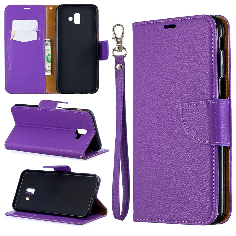 2019 الليتشي جلد الوجه حقيبة لهاتف سامسونج J6 زائد حالة J6 2018 J600 J601 كتاب المحفظة غطاء غالاكسي J4 2018 حالة J4 زائد J400 J415