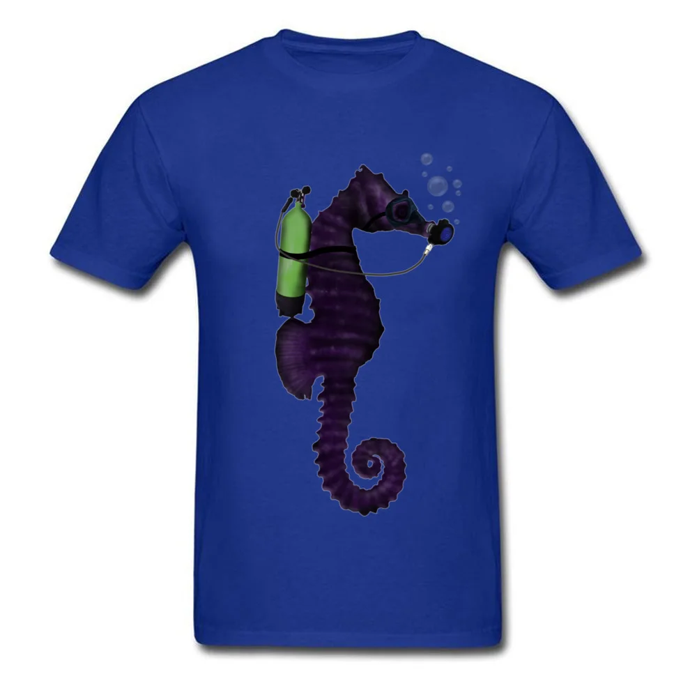 SCUBA SEAHORSE 100% Cotton Tshirts for Men Short Sleeve Funny Tops T Shirt Cheap VALENTINE DAY Crew Neck Tops Shirts Design SCUBA SEAHORSE blue