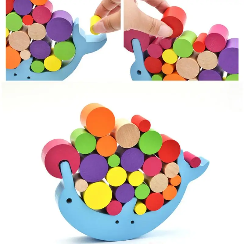 

Montessori Kids Colorful Wooden Dolphin Balance Building Blocks Toys for Children Early Educational Montessori Toy Gift