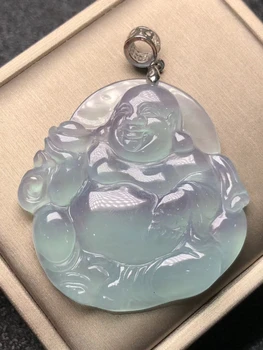 

Only One ! Natural Ice Chalcedony Laughing Buddha Pendant Necklace Sweater Chain Jewelry Gift Wholesale