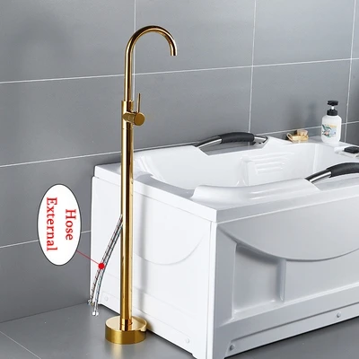 Смеситель для ванны золотой круглый носик с одной ручкой смеситель для воды кран для ванной ручной душ для ванной напольный кран для ванной набор HD-2678K1 - Цвет: Gold A External