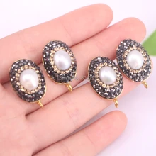 10 пар золотого цвета овальной формы проложить стразы серьги-гвоздики из натурального жемчуга Женская мода ювелирные изделия