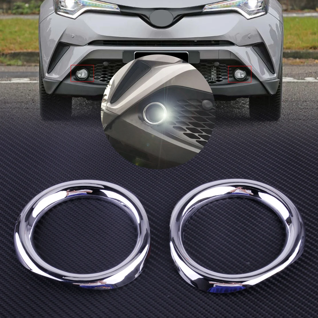 

CITALL 2pcs ABS Exterior Front Fog Lamp Circle Cover Trim fit for Toyota C-HR CHR 2017