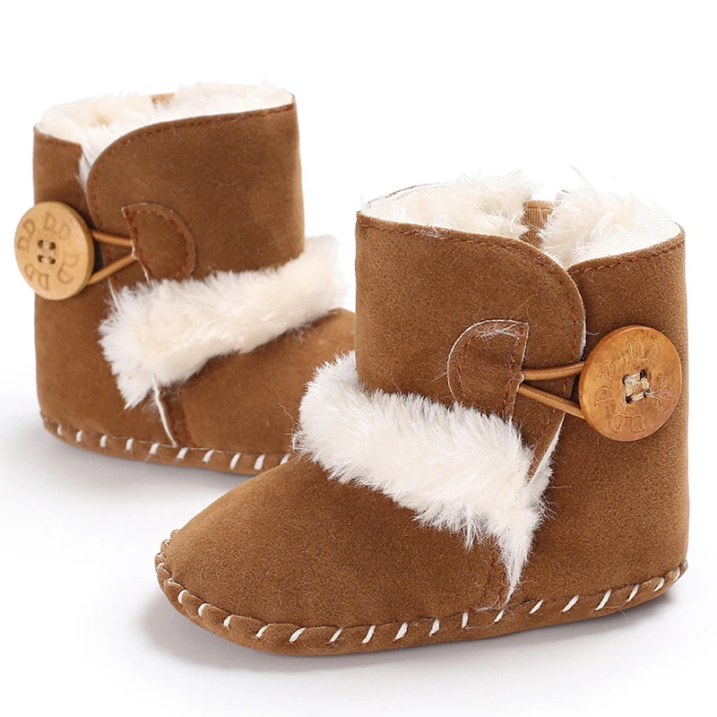 Baby Warm Snow Boots Boy Girl Winter Cotton Fabric Buckle Strap Flat With Plush Lining Rubber Outsole Non-slip Shoes