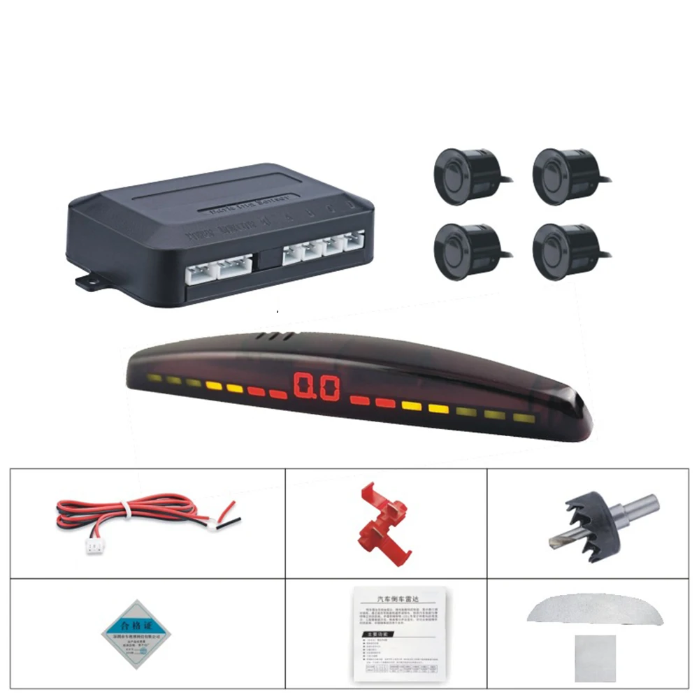 LED display Car Parking Sensors 4 Radars Automobile Car-detector Parking Alarm Black white Grey DY258 LED display Car Parking Sensors 4 Radars Automobile Car-detector Parking Alarm Black white Grey DY258