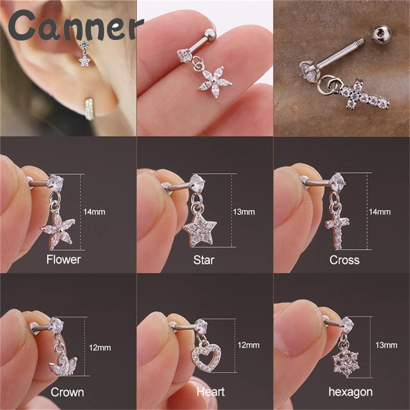 

Canner Star Heart Crown Earring studs Cross Dangle Cartilage earrings for women Piercing Jewelry earrings gifts A50