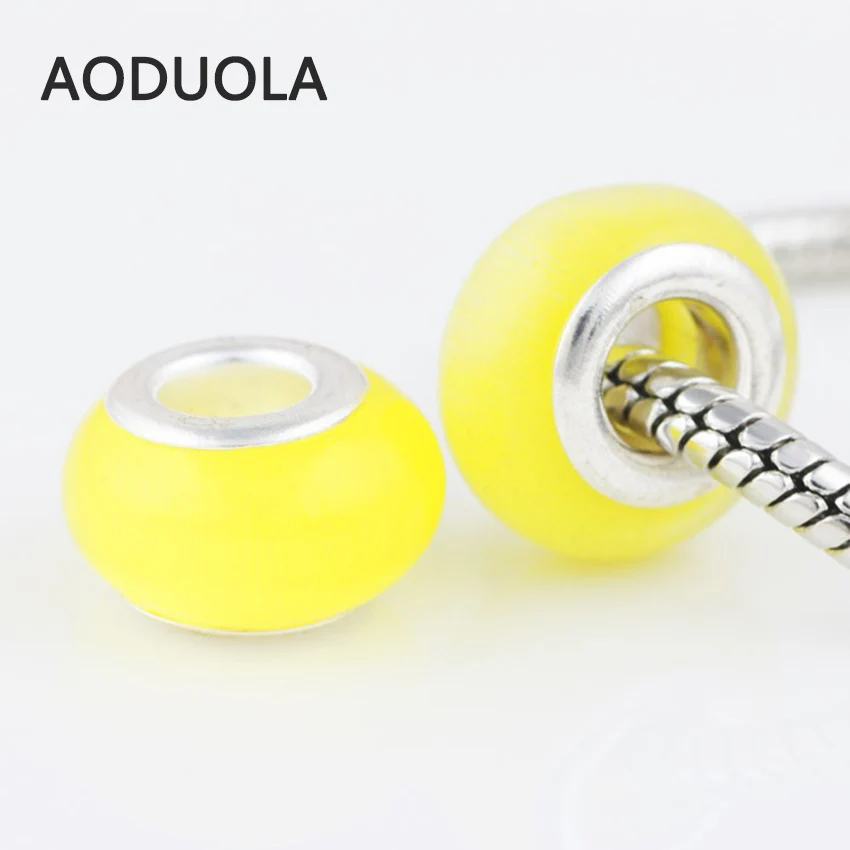 

10 Pcs a Lot Yellow Opal Silver Bead Large hole Natural Cat Eye Stone Sliver European Czech Bead Fit For Pandora Charm Bracelet