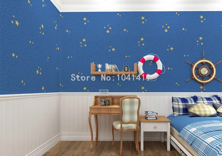 Голубая мультяшная звезда настенная бумага для спальни детская комната Нетканая настенная бумага Современная 3D тисненая Экологичная Papel De Parede Infantil