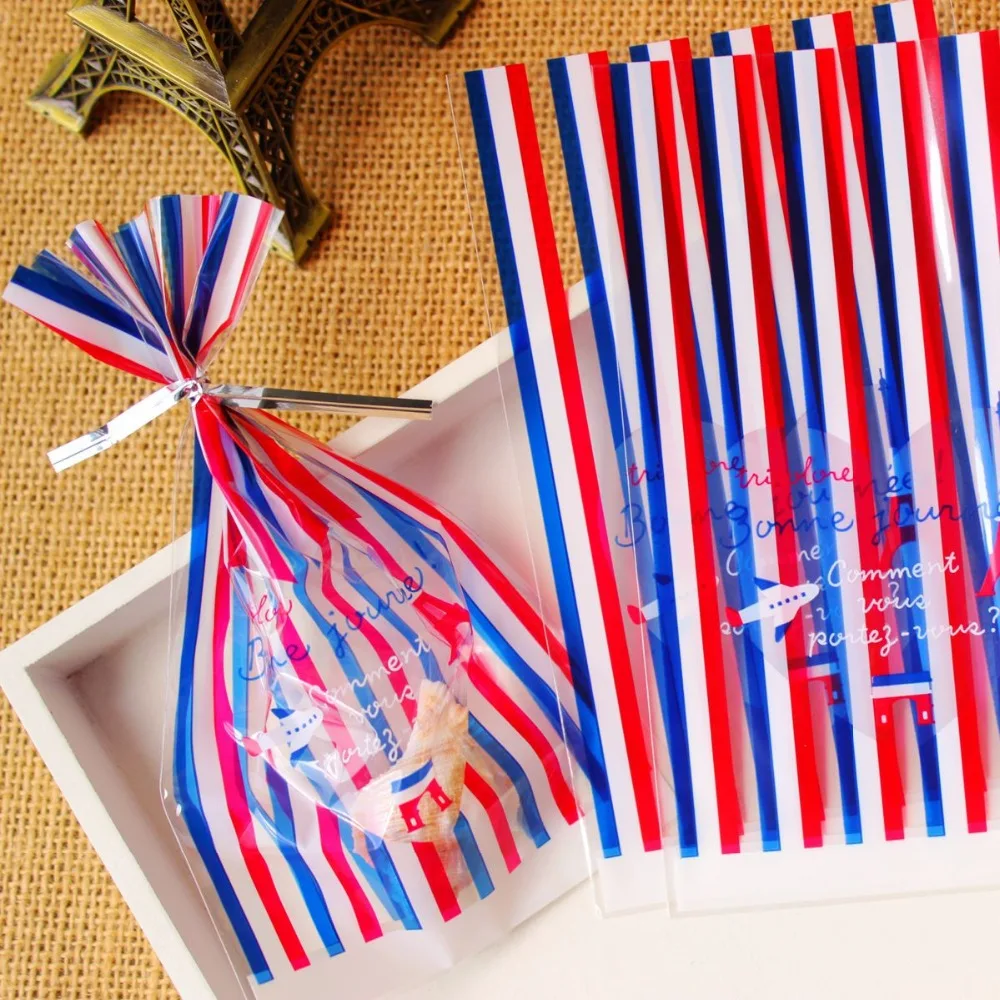 Blue and red Stripe Open Top Food Wrap Bags,Party Favor Bags,Gift