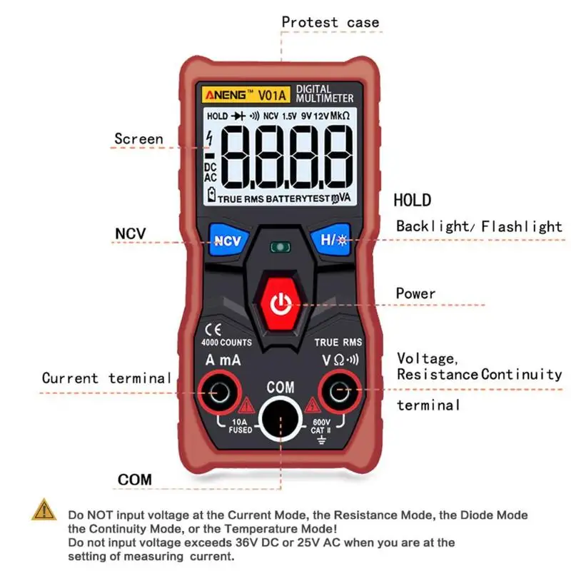 V01A ANENG Цифровой мультиметр True Smart полностью Автоматический диапазон ЖК-дисплей мультиметр тестер с функцией NCV подсветка