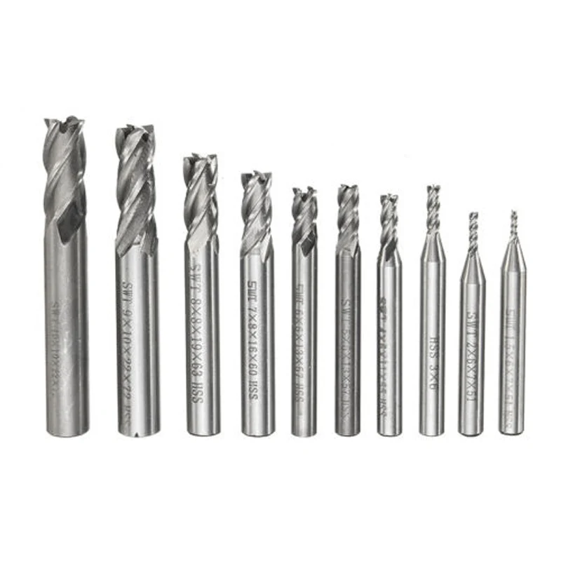 

10pcs HSS CNC Straight 4-Flute Milling Cutter Drill Bit1.5/2/3/4/5/6/7/8/9/10mm