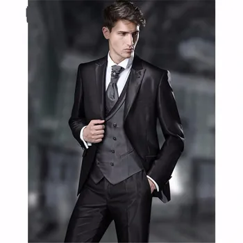 

Custom Made Vintage Groomsmen Groom Tuxedos Shiny Black Men Suits Wedding Business Mens Formal Wear (jacket+pants+Vest)