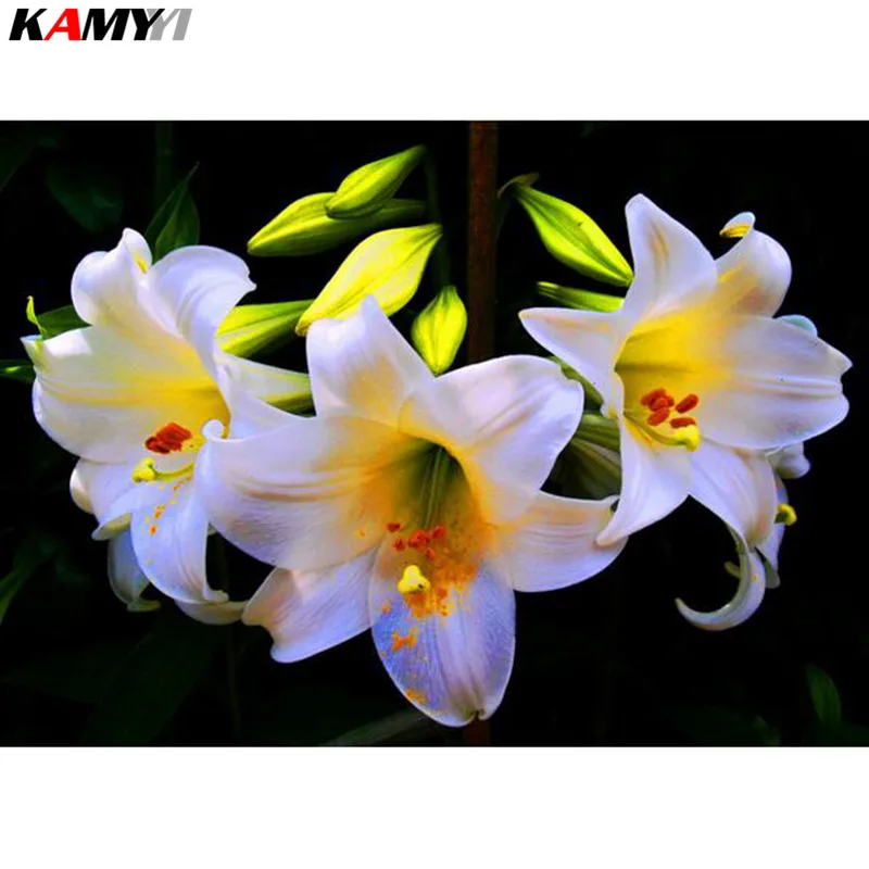 

Flower Diy Diamond Painting Cross Stitch Diamond Embroidery White Lilies Full Square Diamonds Mosaic Pictures Of Rhinestone XY1